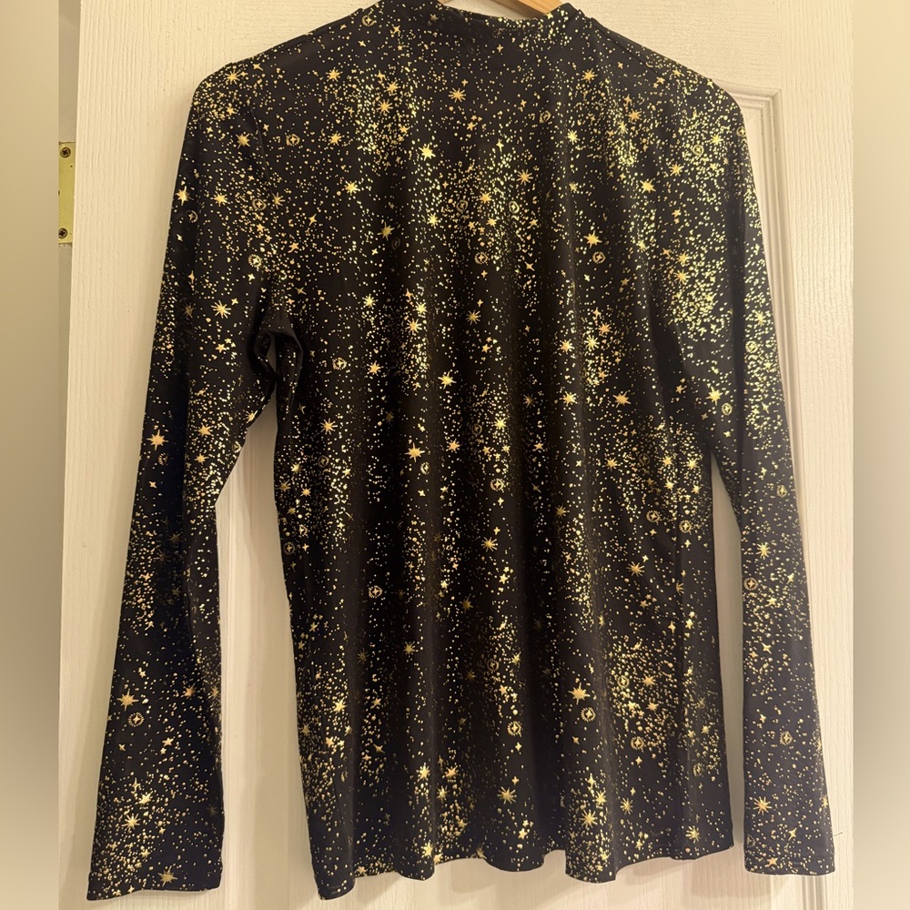 Torrid Christmas Holiday Mesh Black Gold Starry Long Sleeve Top - size 1 NWT